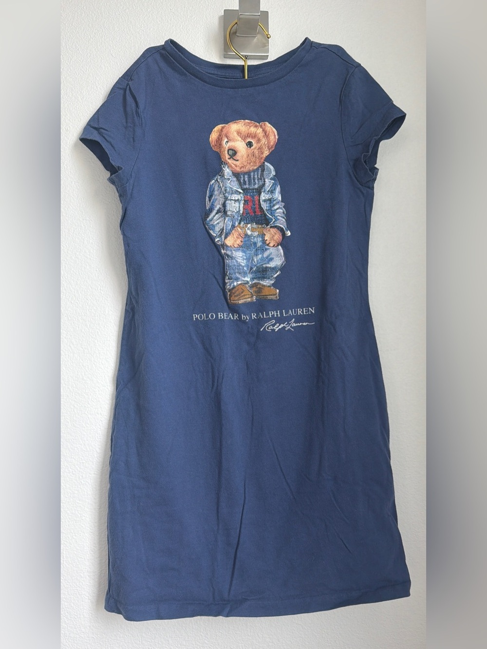 Ralph Lauren Navy Polo Bear Graphic Tee Dress for Kids Small